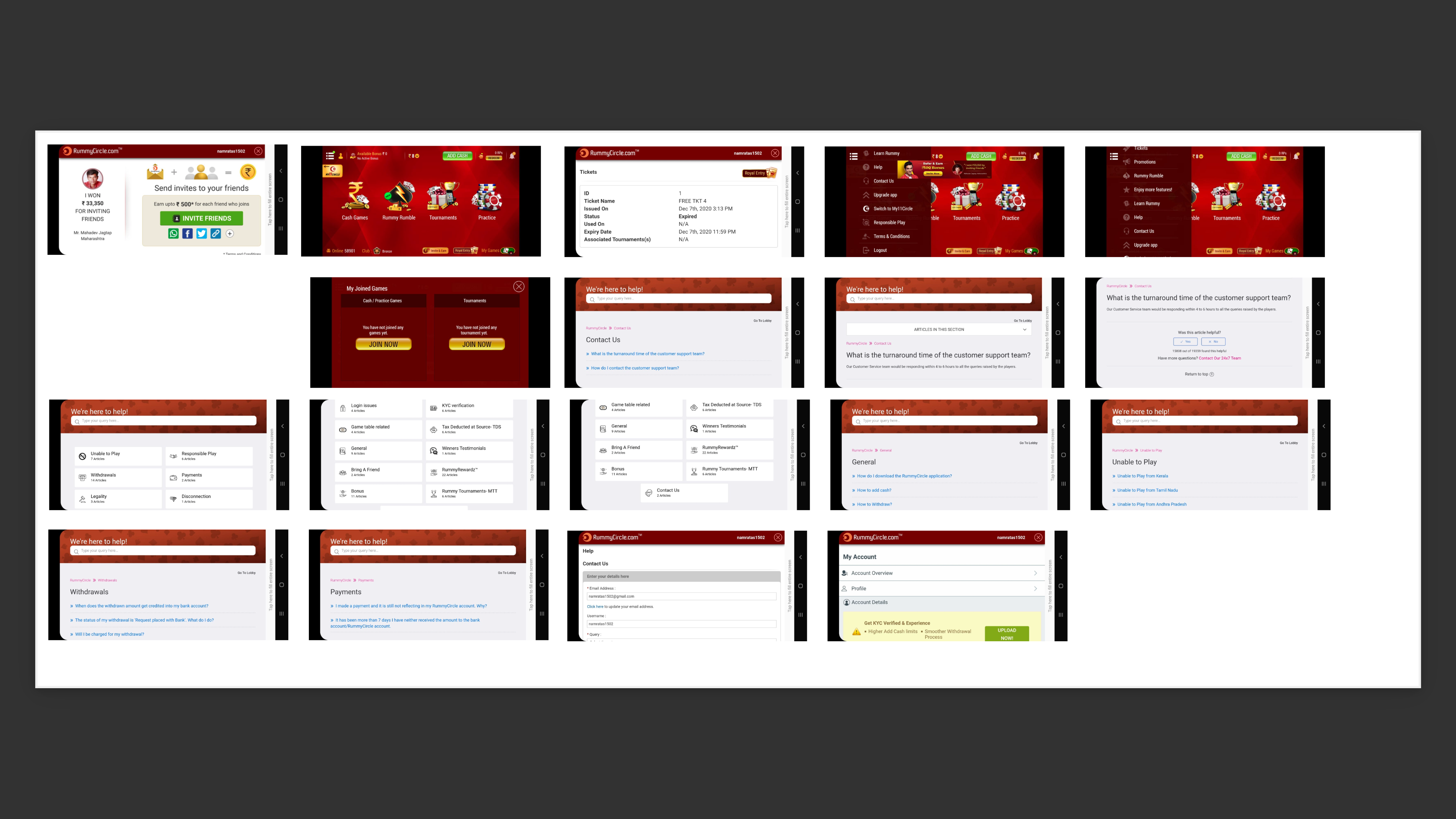 Existing pages with/without Help and Support